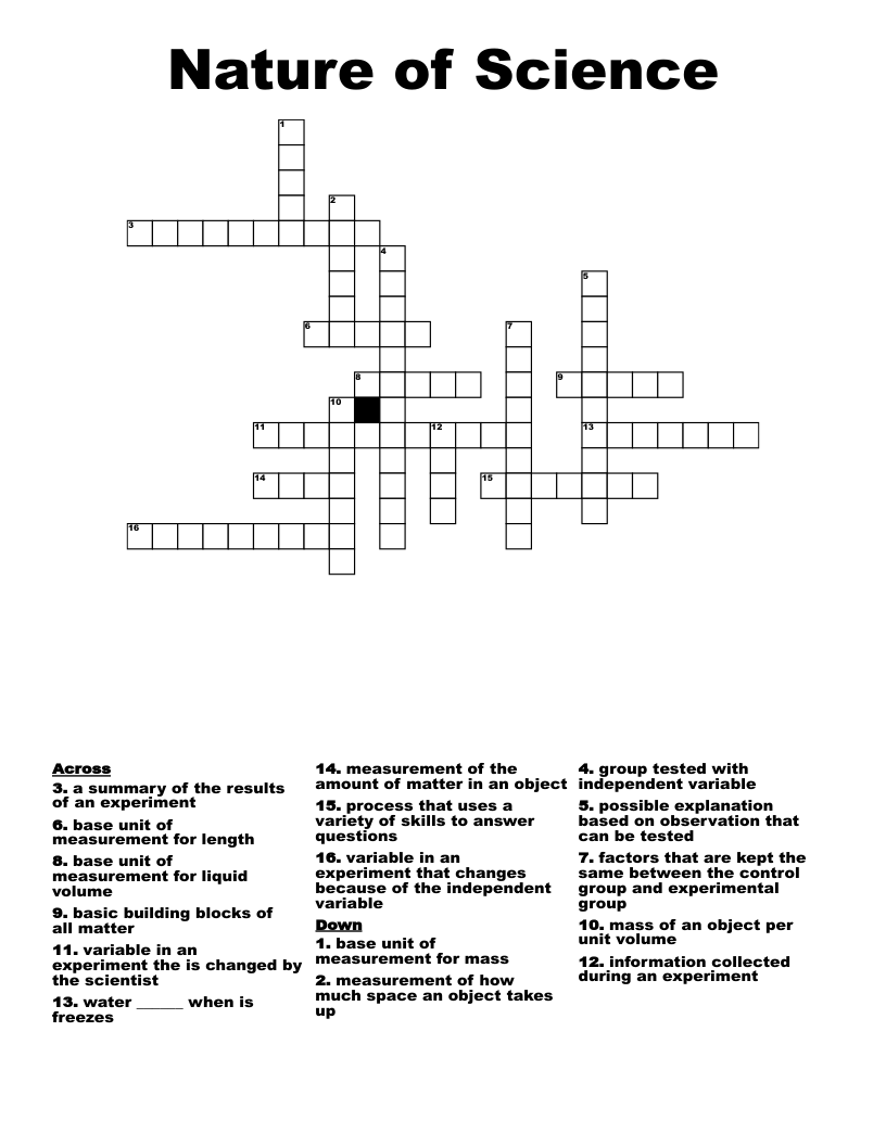Nature of Science  Crossword