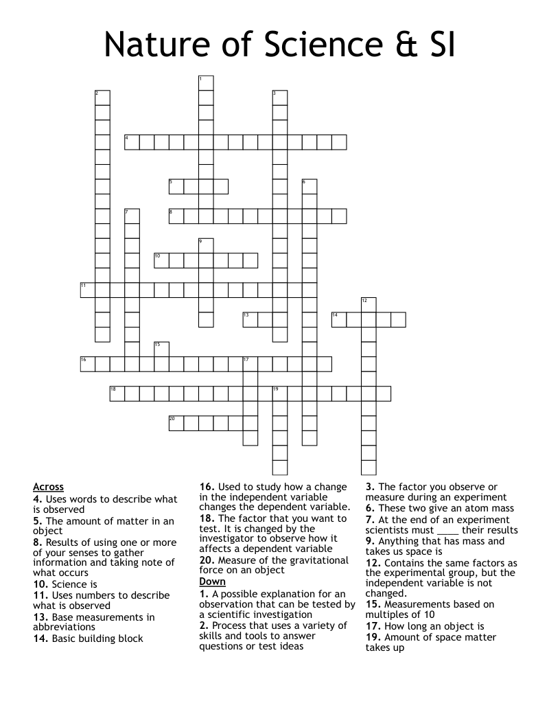 Nature of Science & SI Crossword