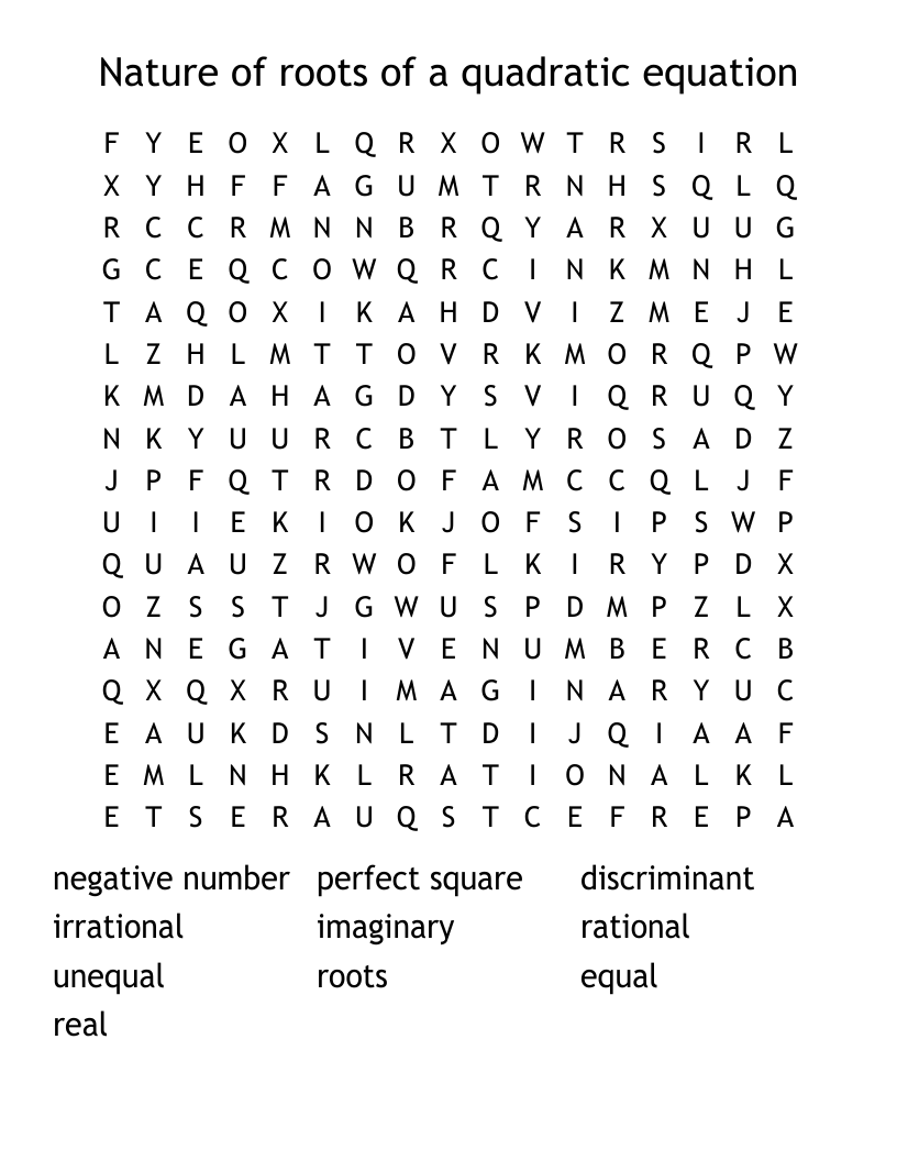 Nature of roots of a quadratic equation  Word Search