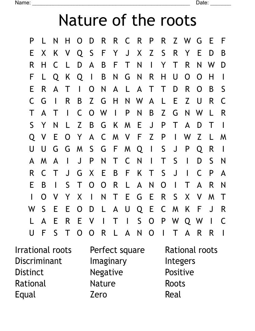 Nature of the roots Word Search