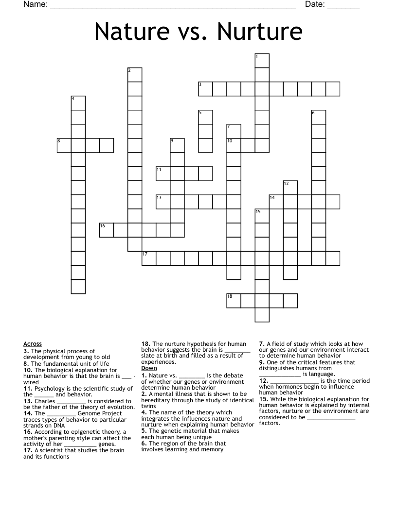 Nature vs. Nurture Crossword