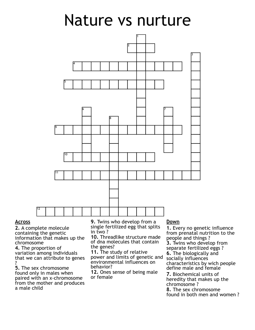 Nature vs nurture  Crossword