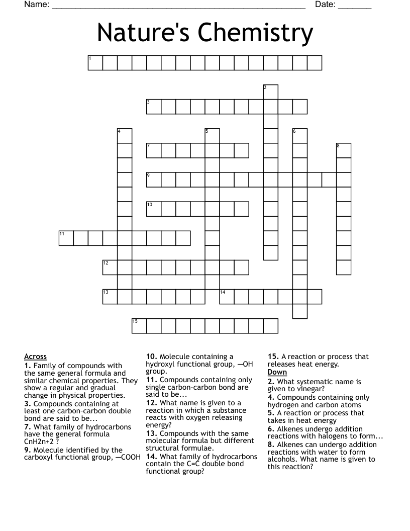 Nature's Chemistry  Crossword