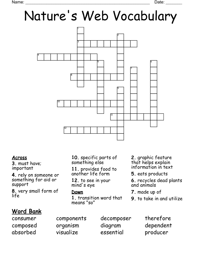 Nature's Web Vocabulary Crossword