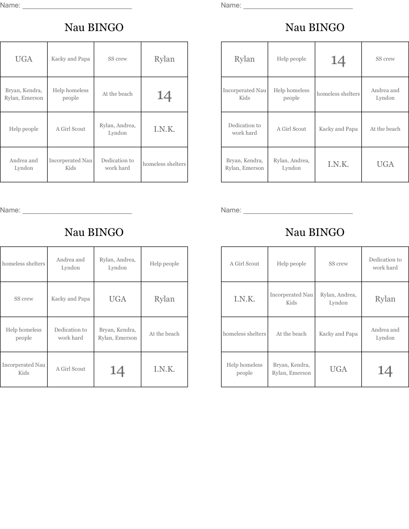 Nau BINGO