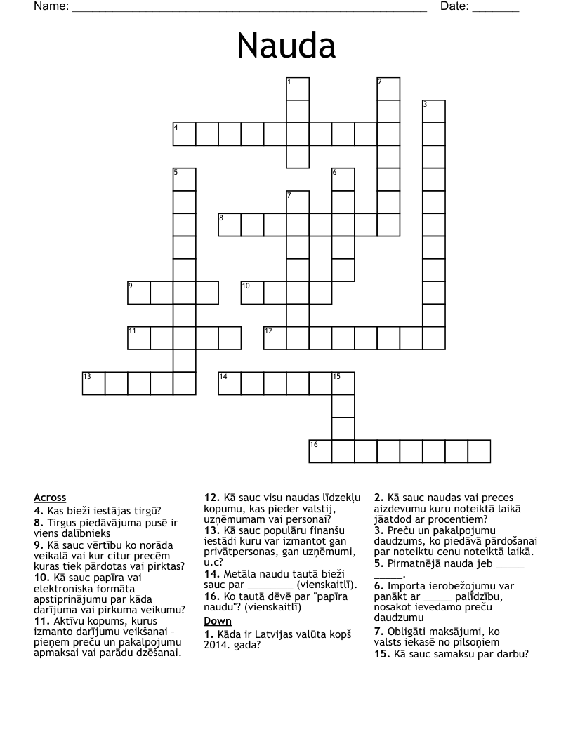 Nauda Crossword