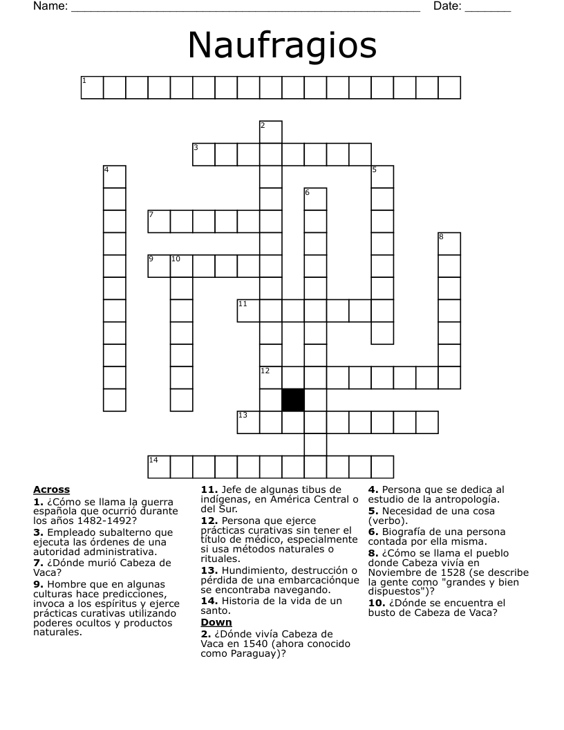 Naufragios Crossword