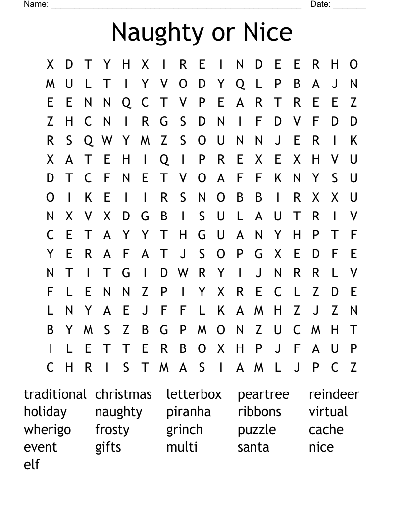 Naughty or Nice Word Search
