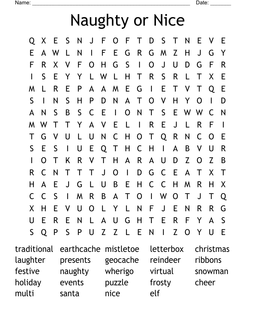 Naughty or Nice Word Search