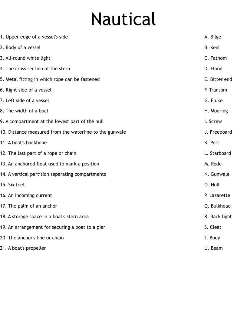 Nautical Worksheet