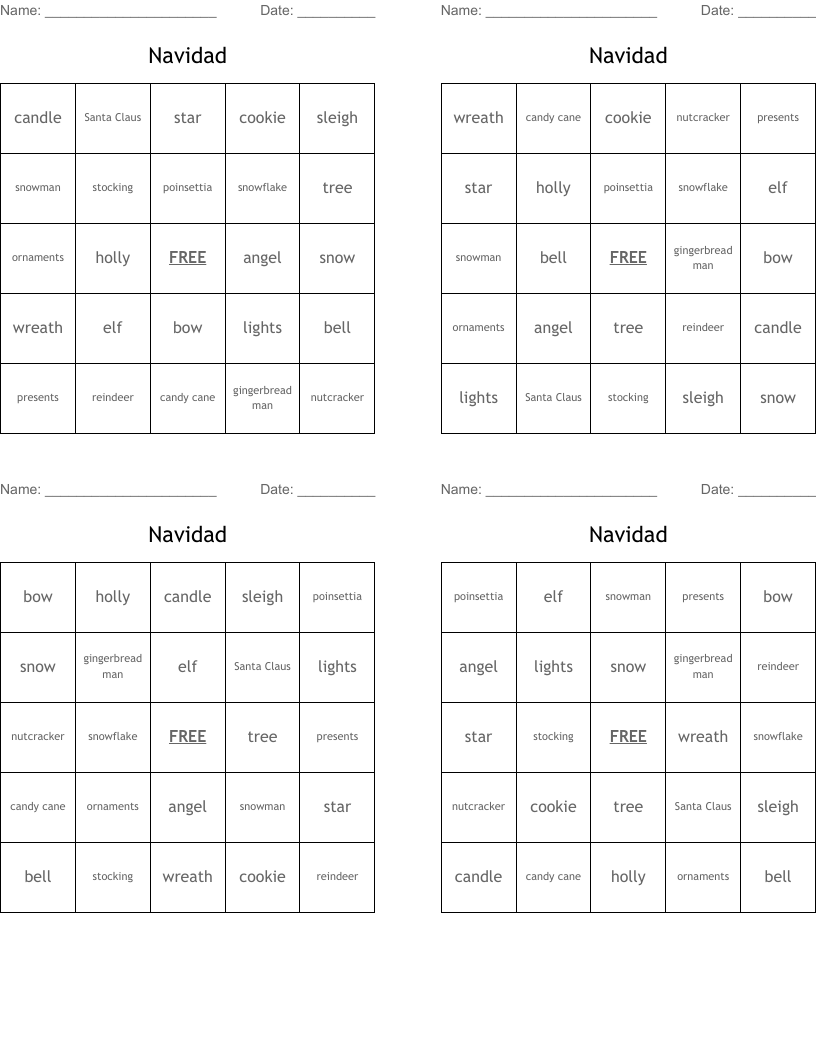 Navidad Bingo Cards