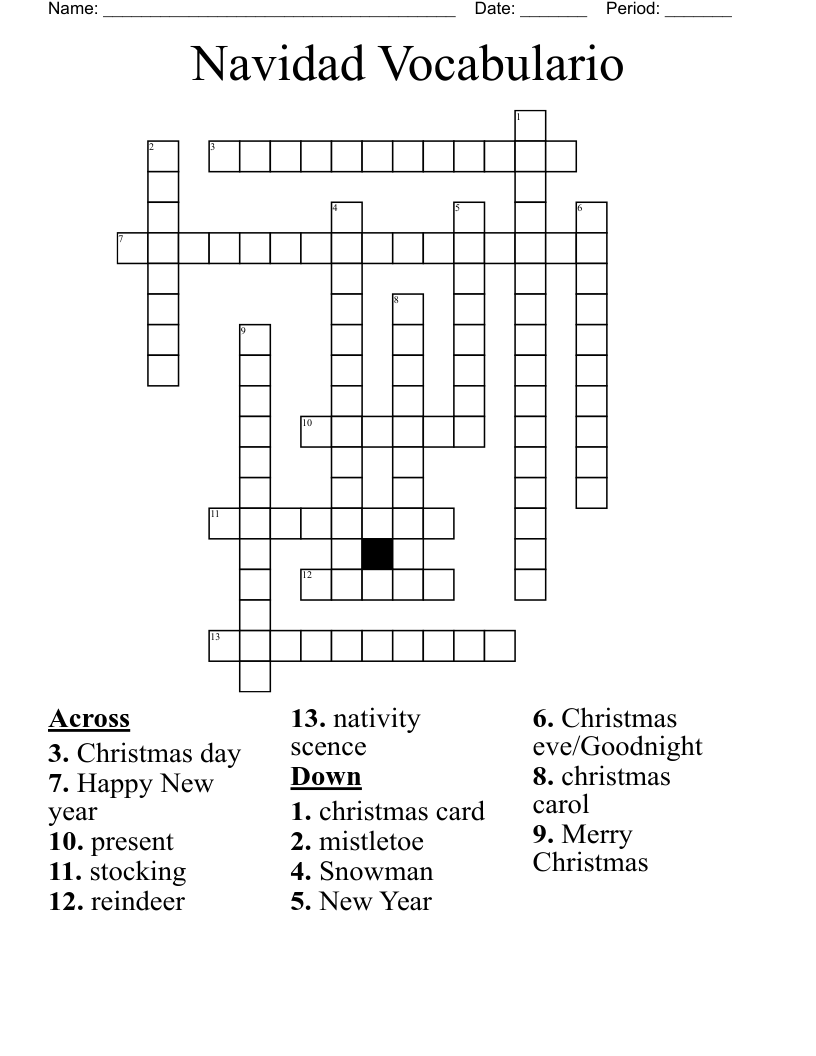 Navidad Vocabulario  Crossword