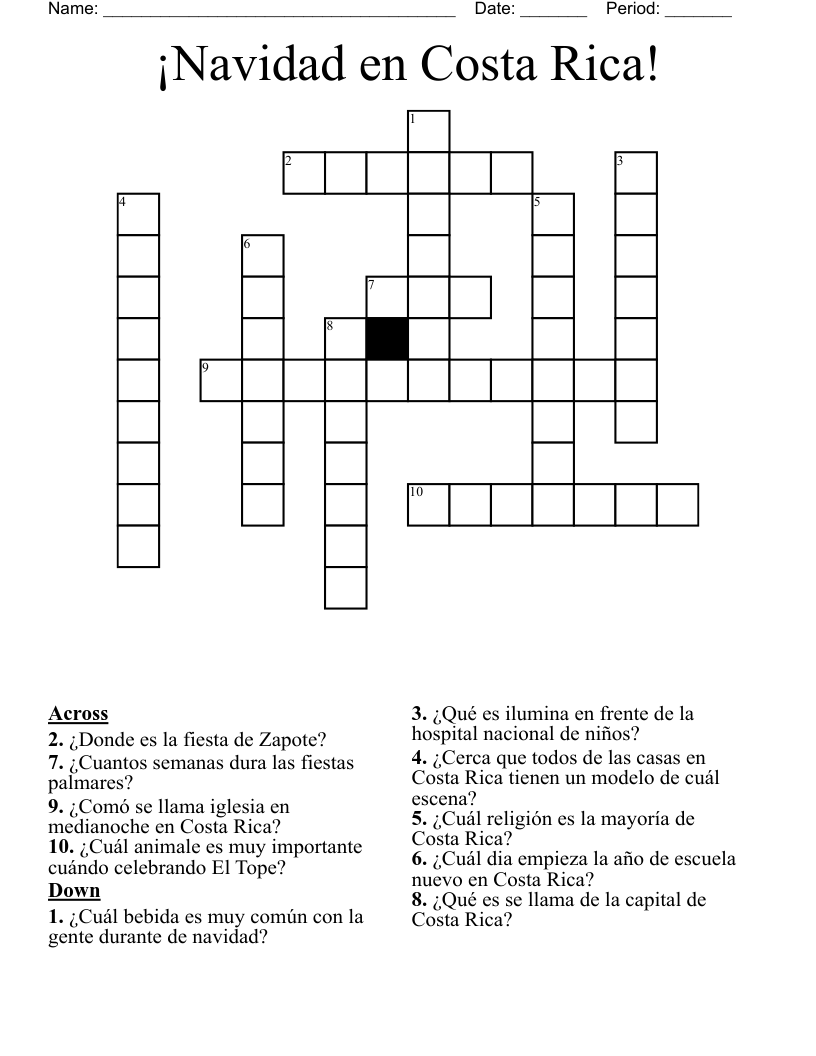 ¡Navidad en Costa Rica! Crossword