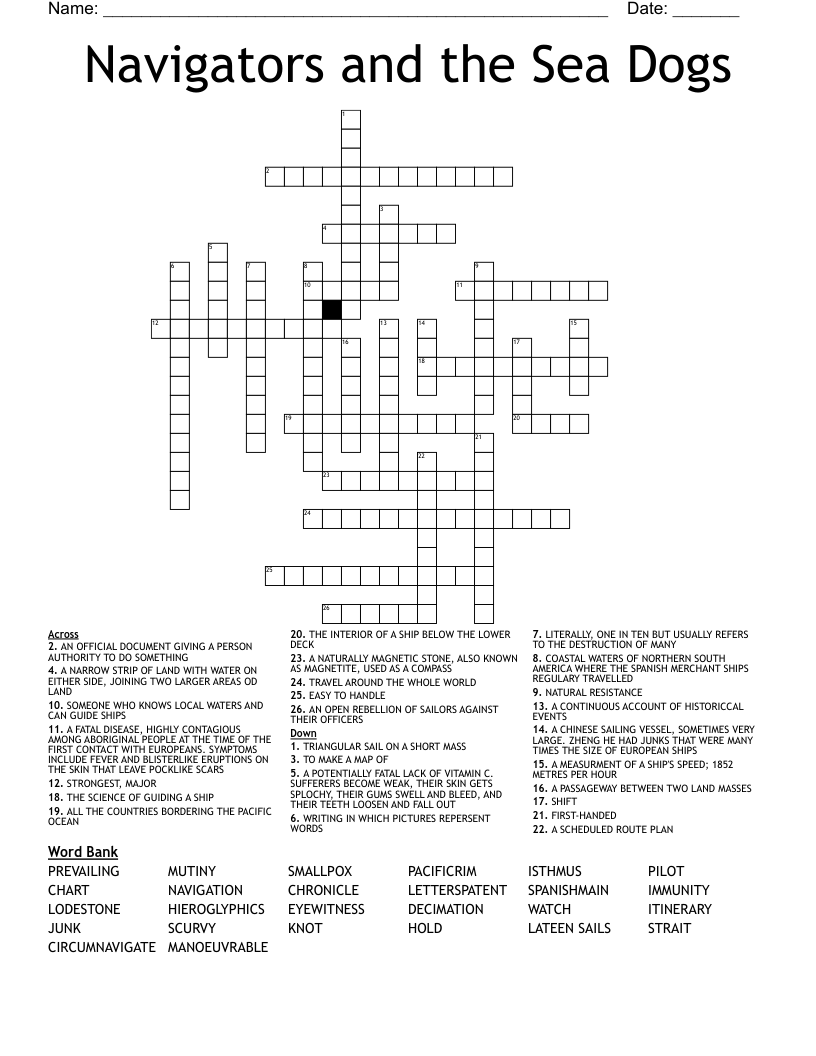 Navigators and the Sea Dogs Crossword