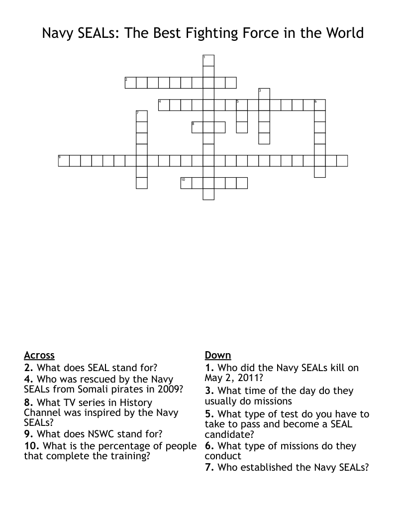 Navy SEALs: The Best Fighting Force in the World Crossword