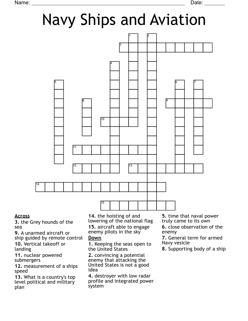 Navy Ships and Aviation Crossword