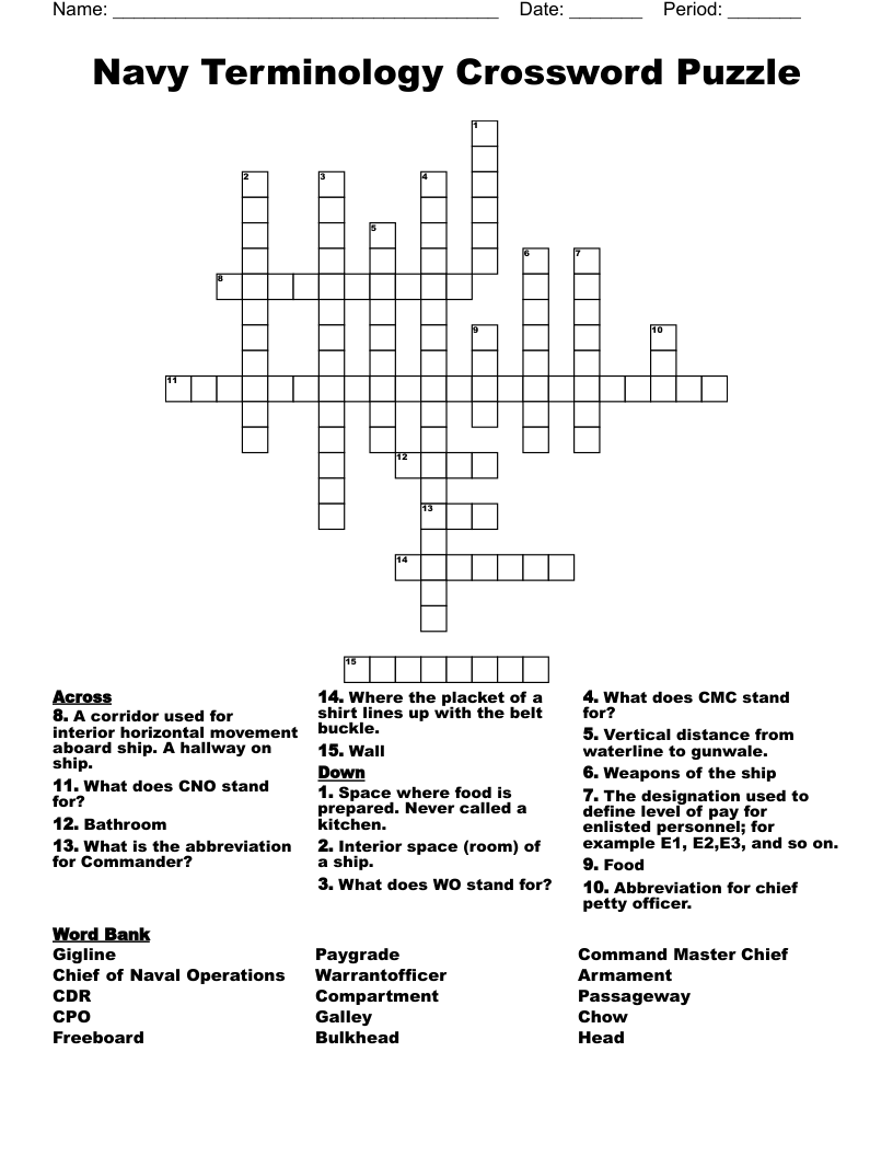 Navy Terminology Crossword Puzzle