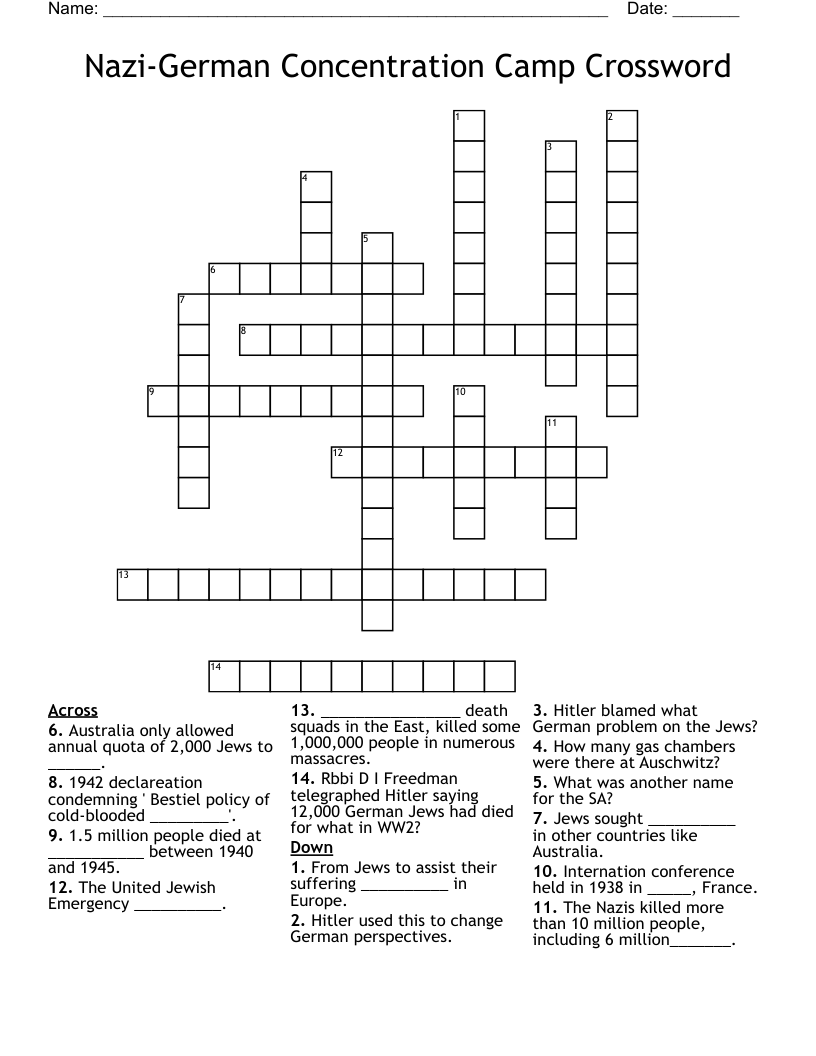 Nazi-German Concentration Camp Crossword