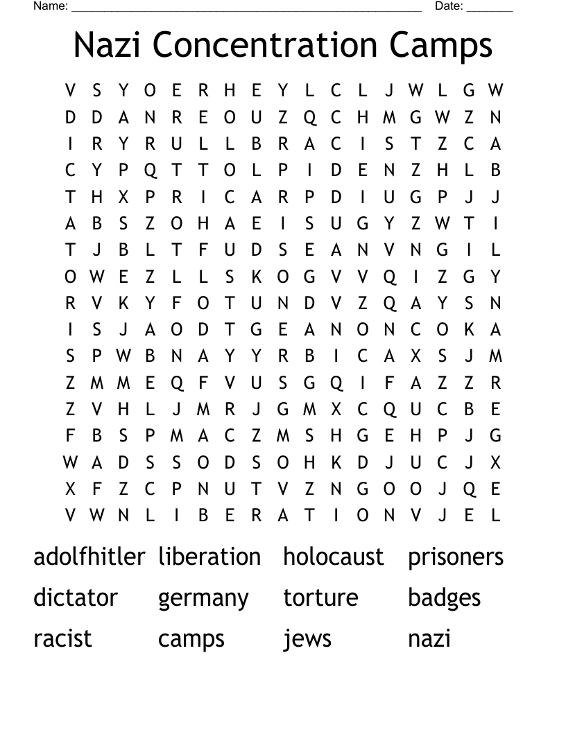 Nazi Concentration Camps Word Search