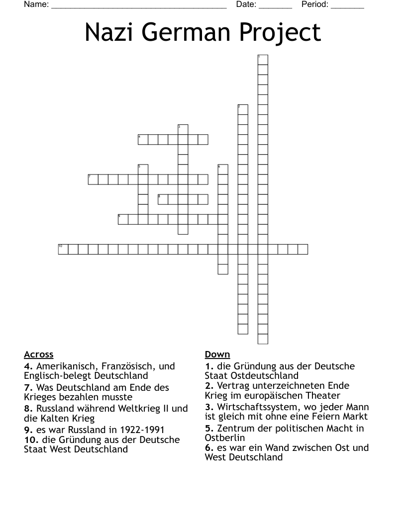 Nazi German Project Crossword