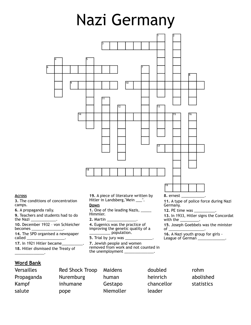 Nazi Germany  Crossword