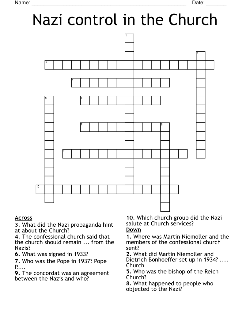 Nazi control in the Church Crossword