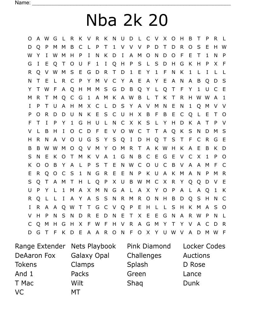Nba 2k 20 Word Search