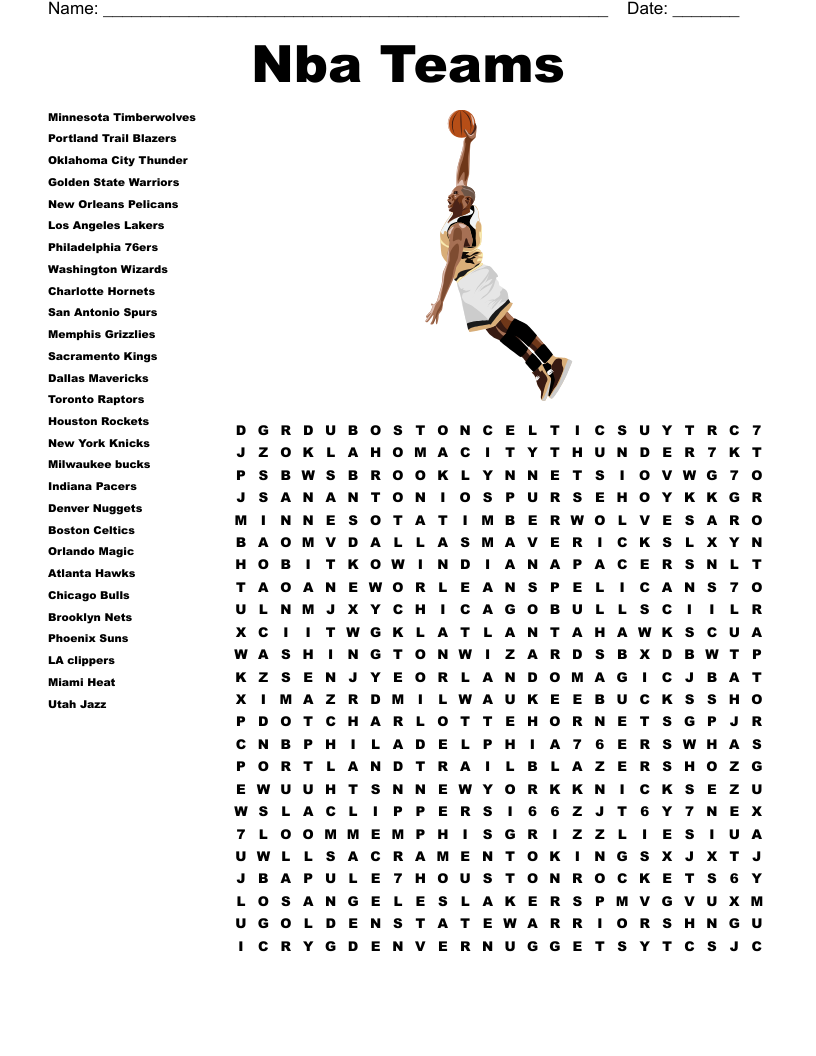 Nba Teams Word Search
