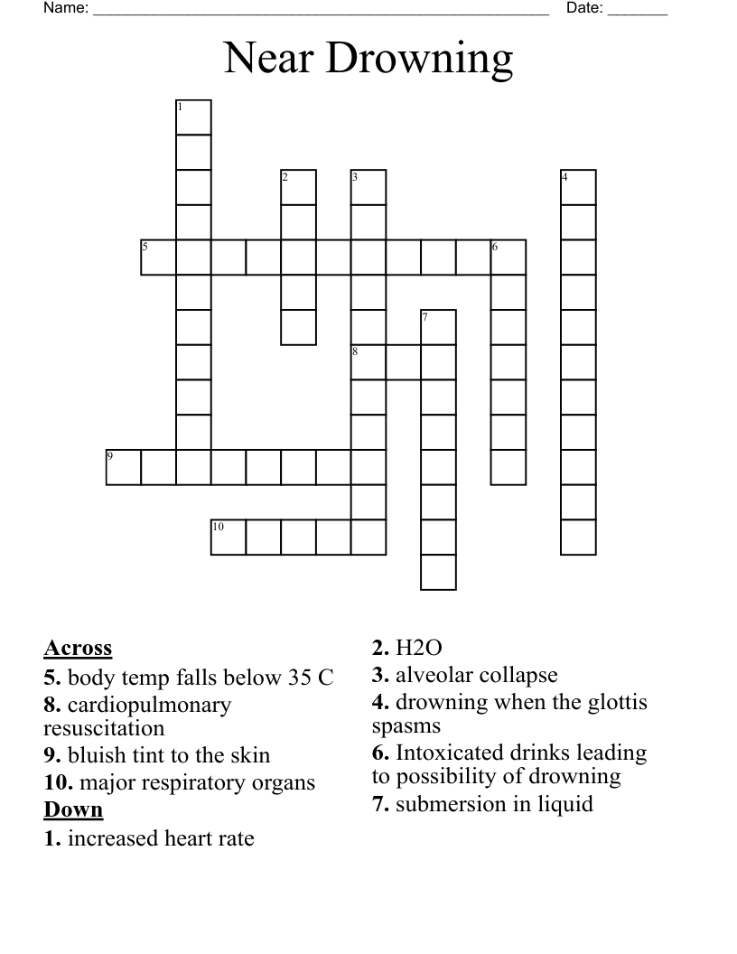 Near Drowning Crossword