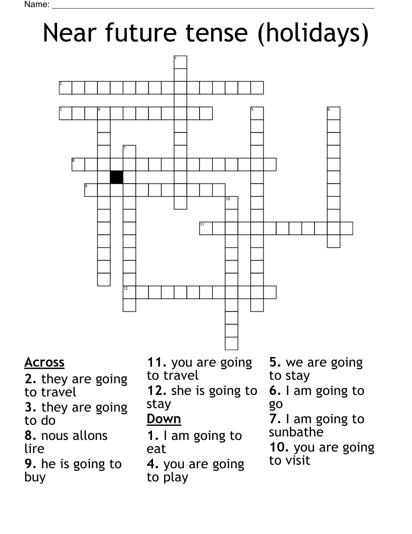 Near future tense (holidays) Crossword