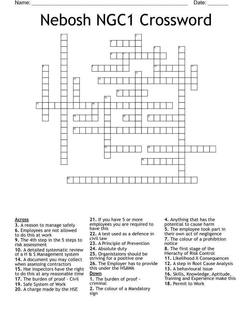 Nebosh NGC1 Crossword