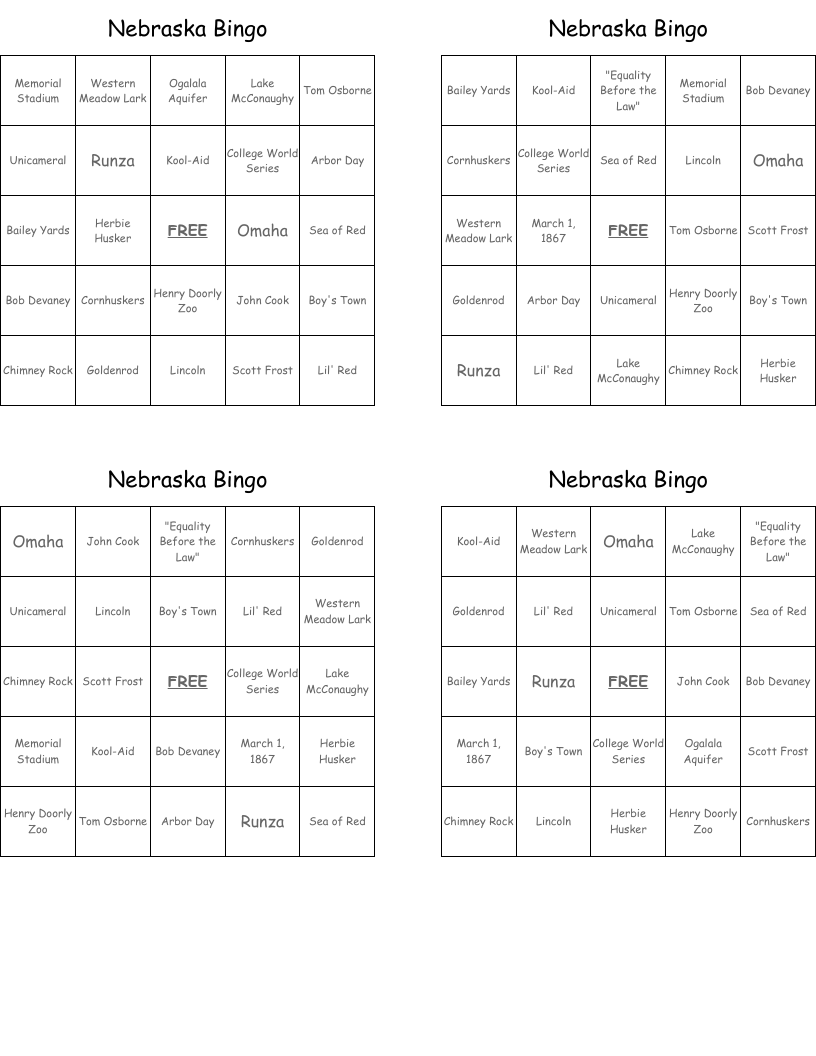 Nebraska Bingo