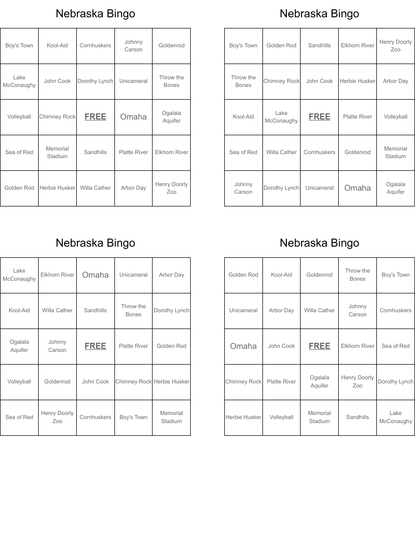 Nebraska Bingo