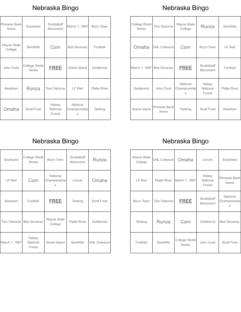 Nebraska Bingo