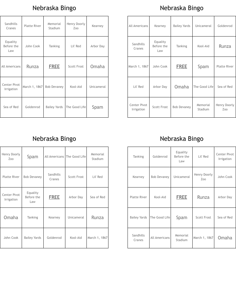 Nebraska Bingo
