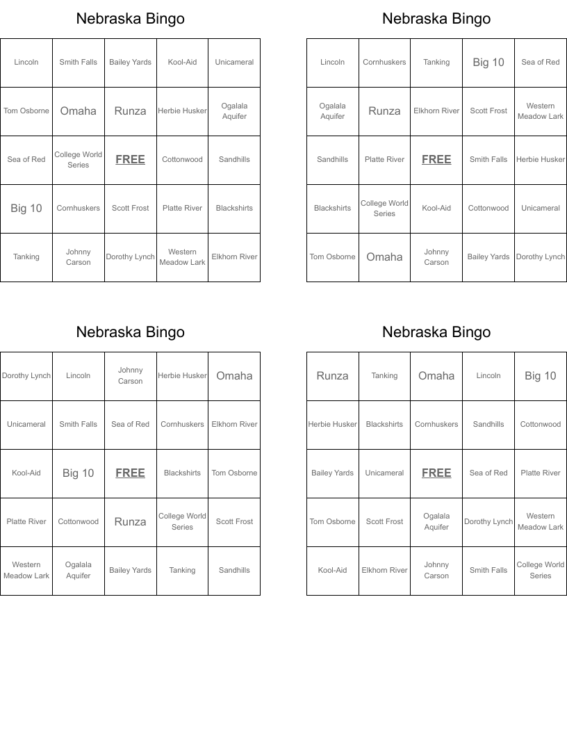 Nebraska Bingo