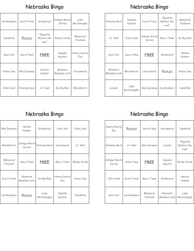 Nebraska Bingo 