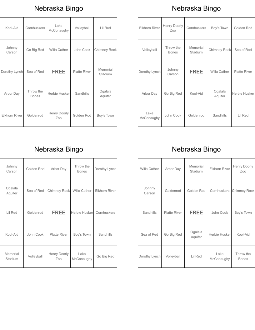 Nebraska Bingo 