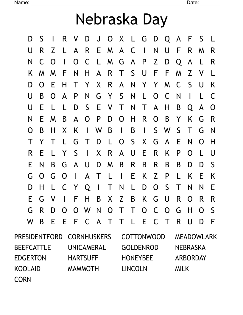 Nebraska Day Word Search