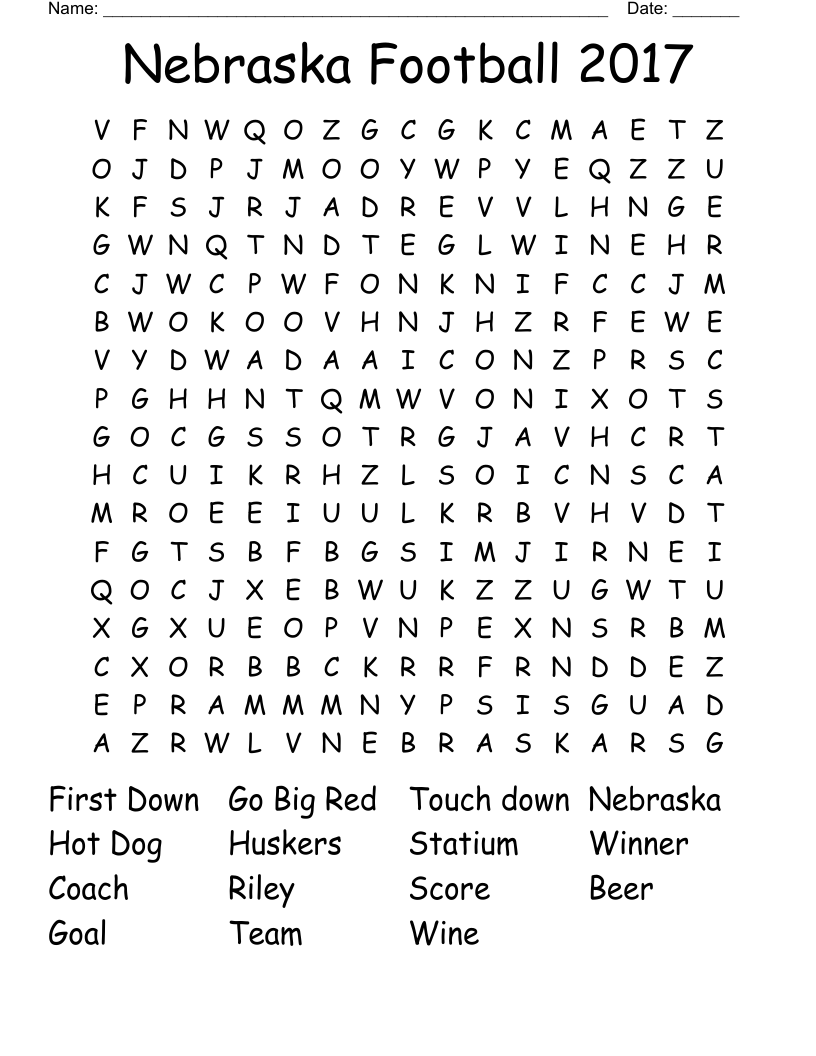 Nebraska Football 2017 Word Search