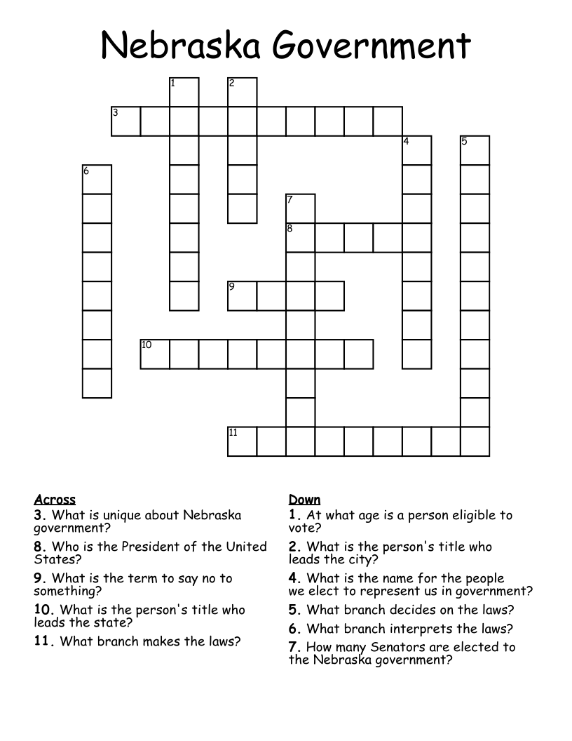 Nebraska Government Crossword