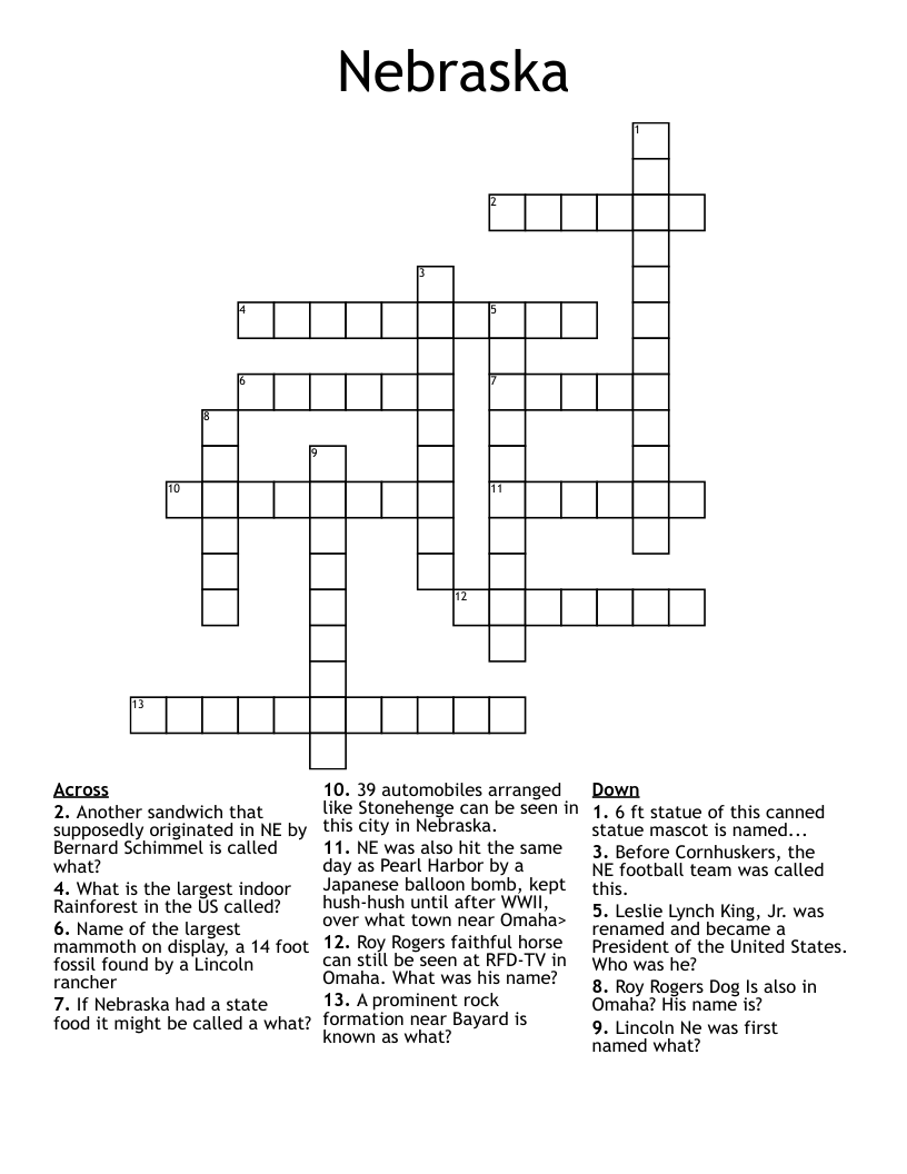 Nebraska  Crossword