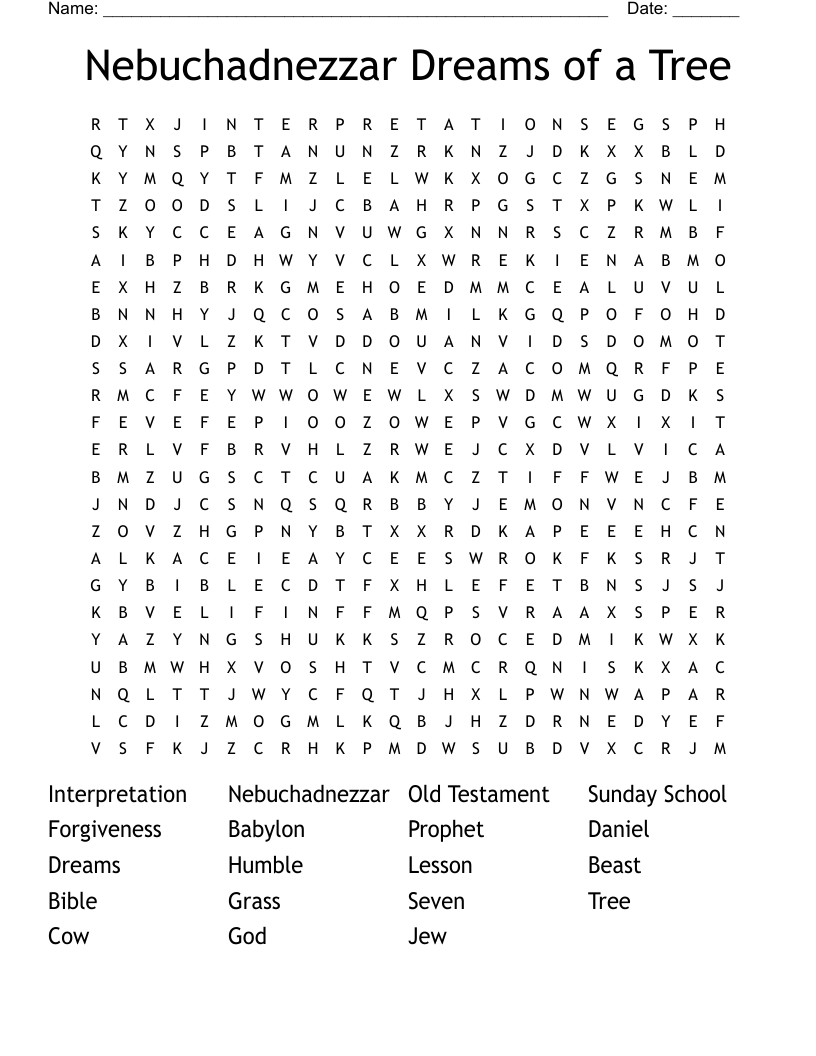 Nebuchadnezzar Dreams of a Tree Word Search