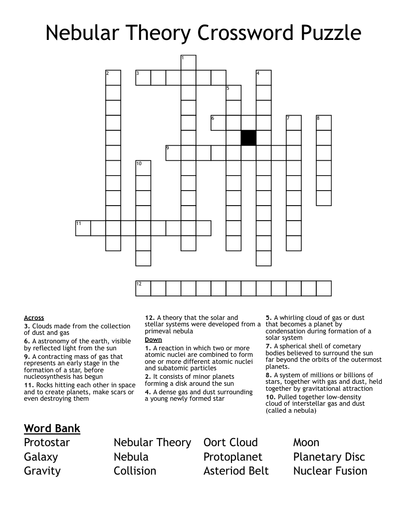 Nebular Theory Crossword Puzzle 