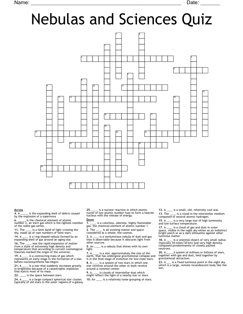 Nebulas and Sciences Quiz Crossword