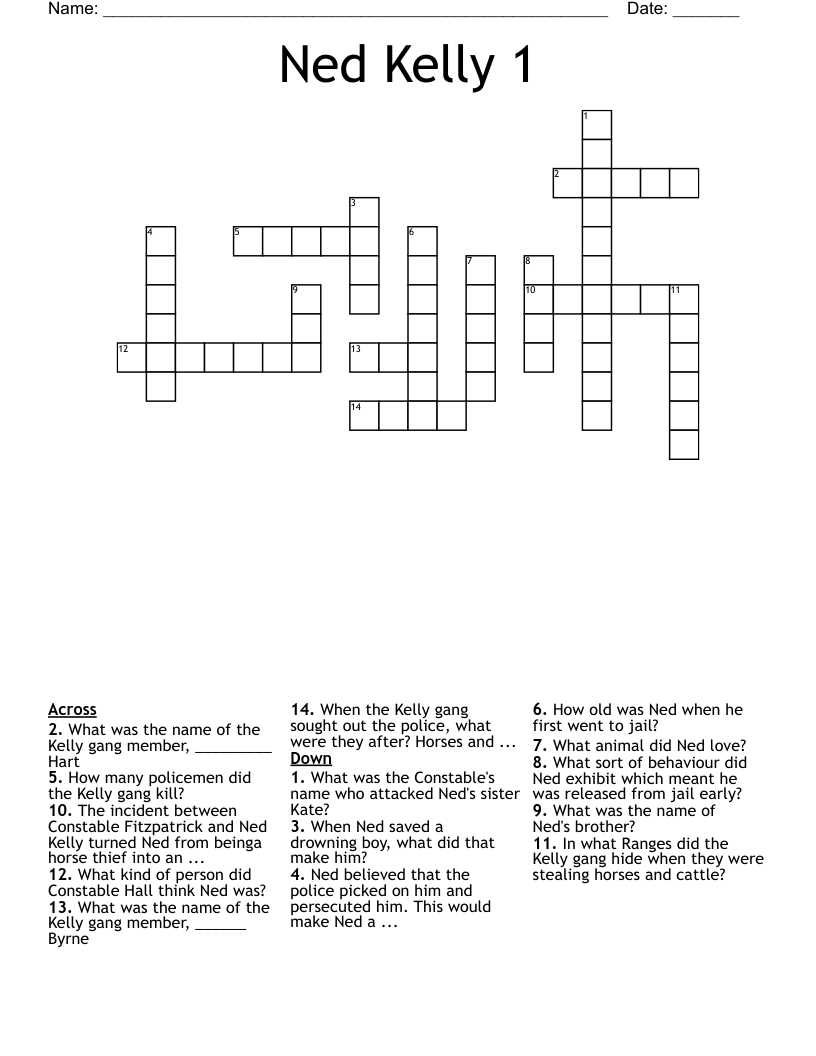 Ned Kelly 1 Crossword
