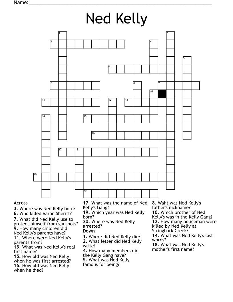 Ned Kelly Crossword