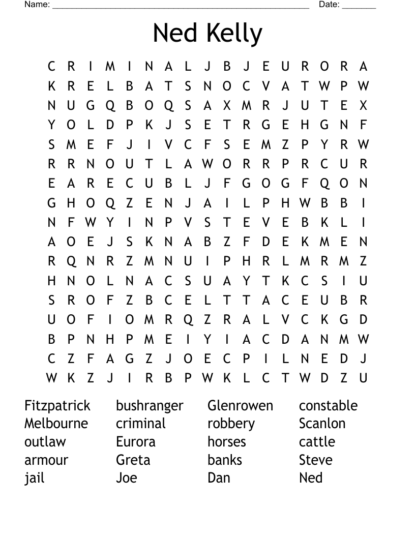 Ned Kelly Word Search