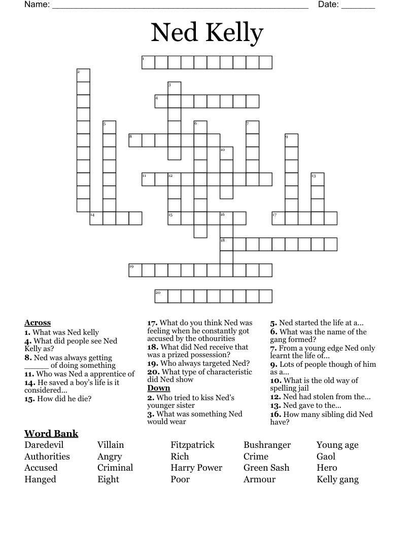Ned Kelly Crossword