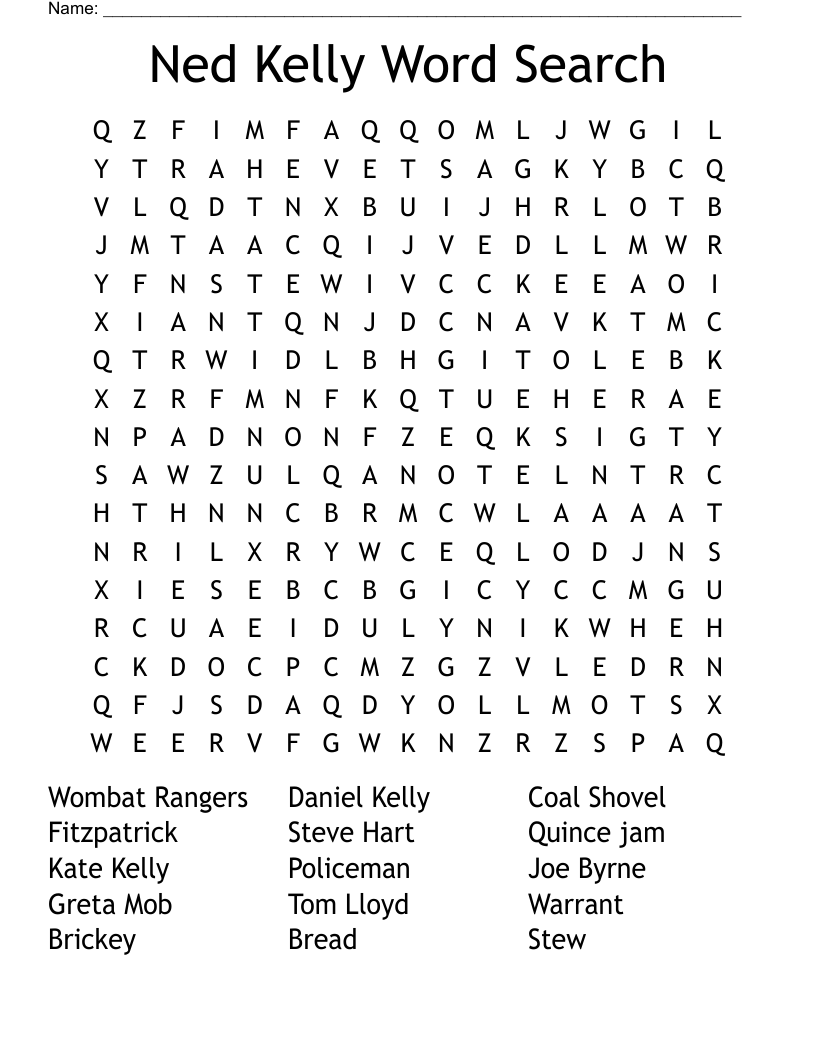 Ned Kelly Word Search